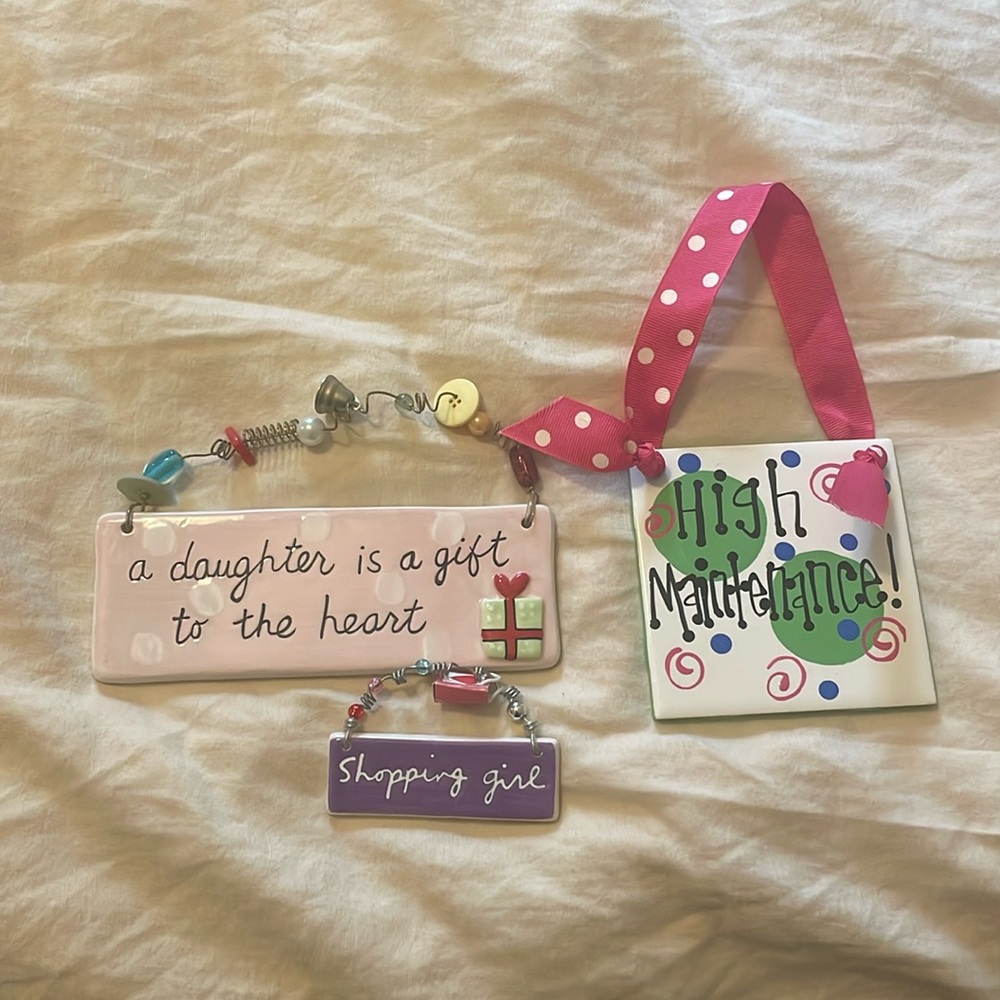Three ceramic wall decor signs for girls!